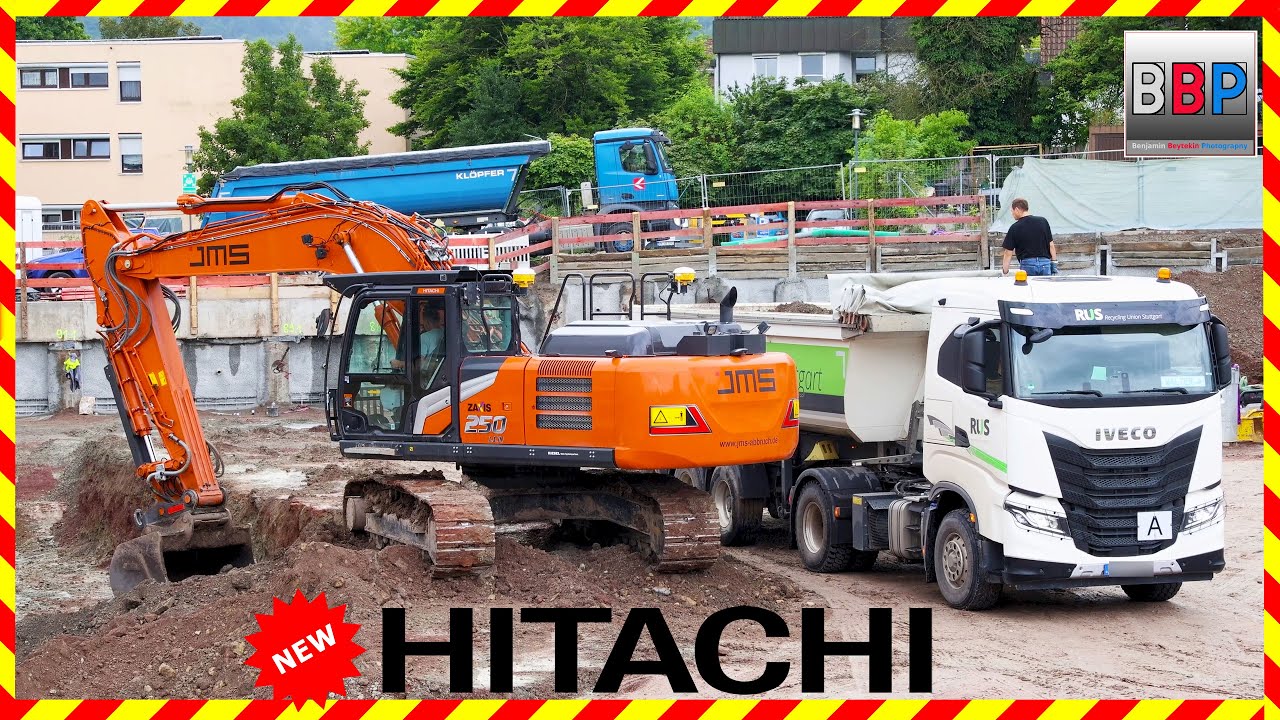 🆕 HITACHI ZX250-7 LCN  & IVECO, MAN, Mercedes Sattelkipper, Schorndorf, 2024. #excavator #hitachi