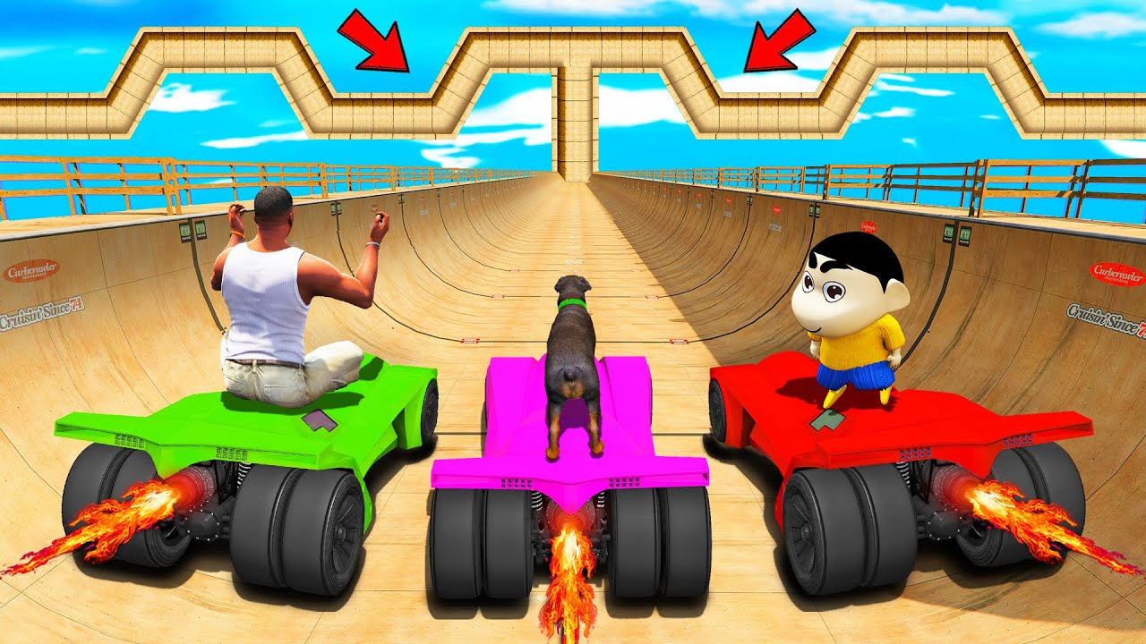 SHINCHAN AND FRANKLIN TRIED THE CRAZY ZIGZAG LONGEST MEGA RAMP PARKOUR CHALLENGE GTA 5