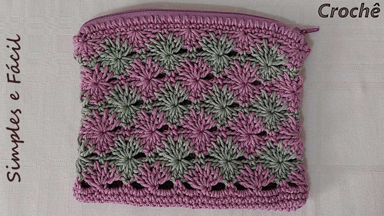 Bolsa de mão de crochê com zíper (sem costura) - Modelo 9  /  Necessaire