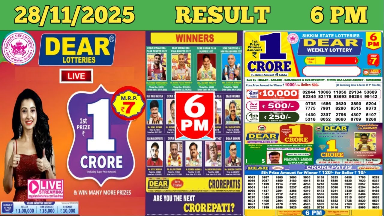 DEAR LOTTERY SAMBAD DAY 6 PM RESULT TODAY LIVE DRAW ON 28.11.2025 SIKKIM FRIDAY
