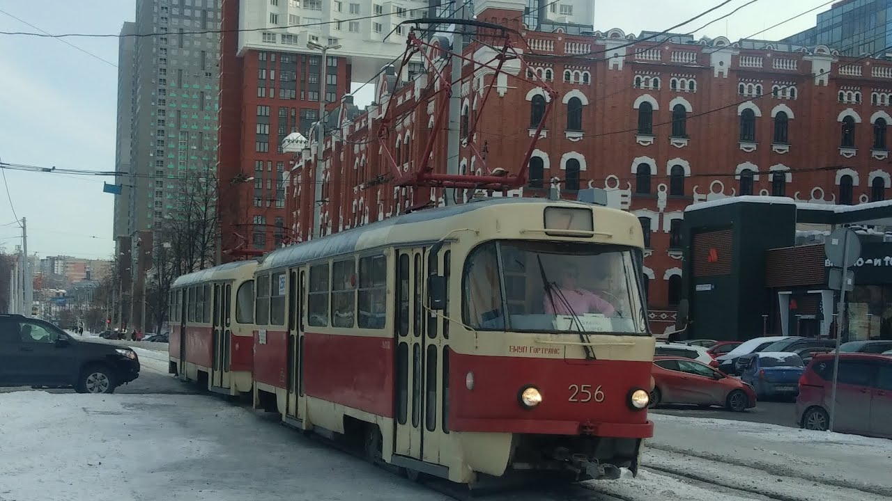 Поездка на трамвае Tatra T3SU СМЕ 256+257 (в вагоне 256), маршрут 7, Екатеринбург