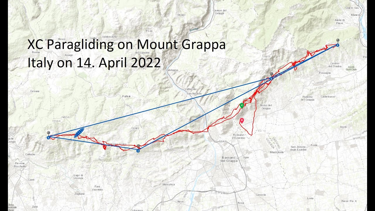 XC Paragliding on Mount Grappa, Italy on 14 April 2022