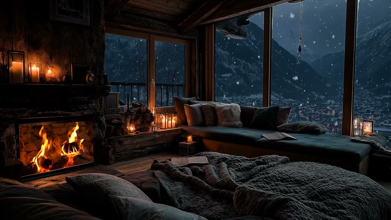 Listening to the Wind and Fireplace at Night for Deep Relaxation and Peaceful Sleep