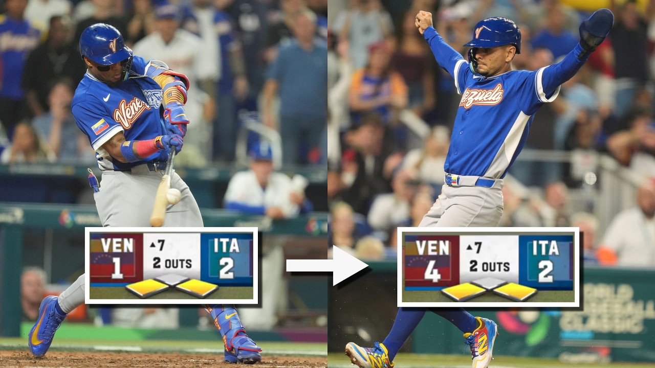 Coming up CLUTCH! 😤 Team Venezuela rallies for THREE RUNS with two outs to take the lead! 🤯
