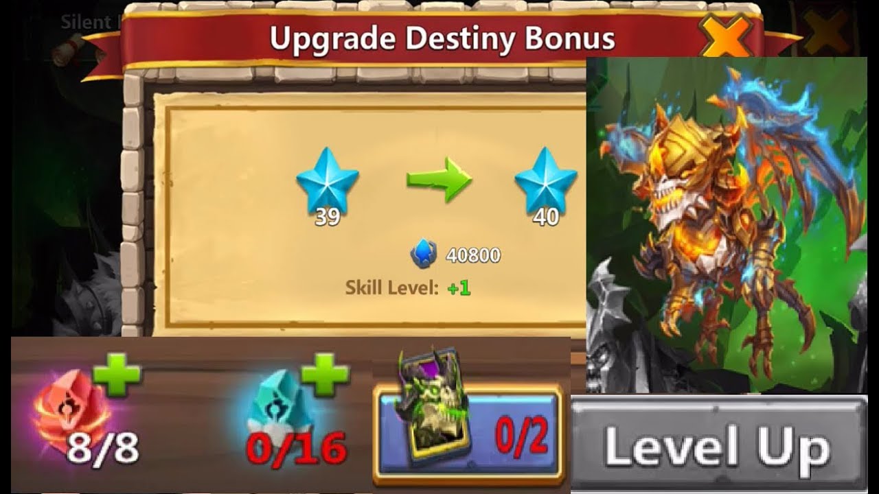 Fully Maxing Out DESTINY Skeletica BYE FAME 40 Levels Castle Clash