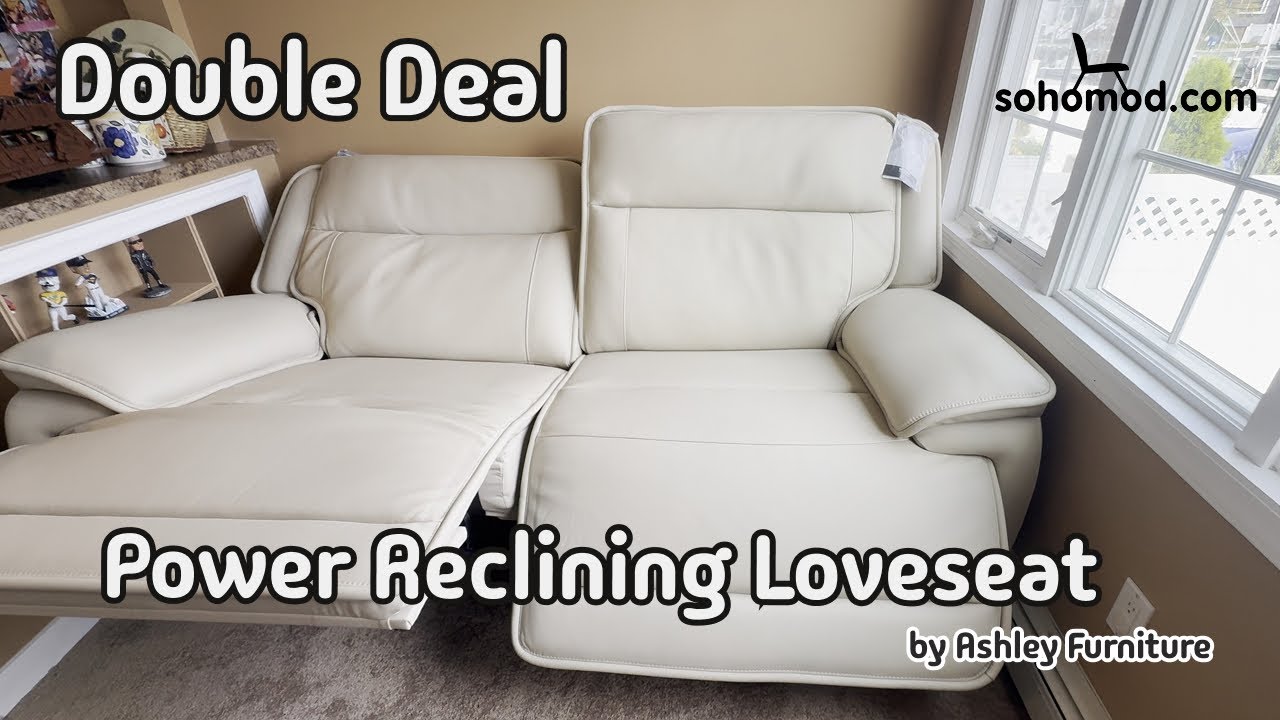 Double Deal Luxury Reclining Loveseat Review | Modern Cream Leather Furniture Tour