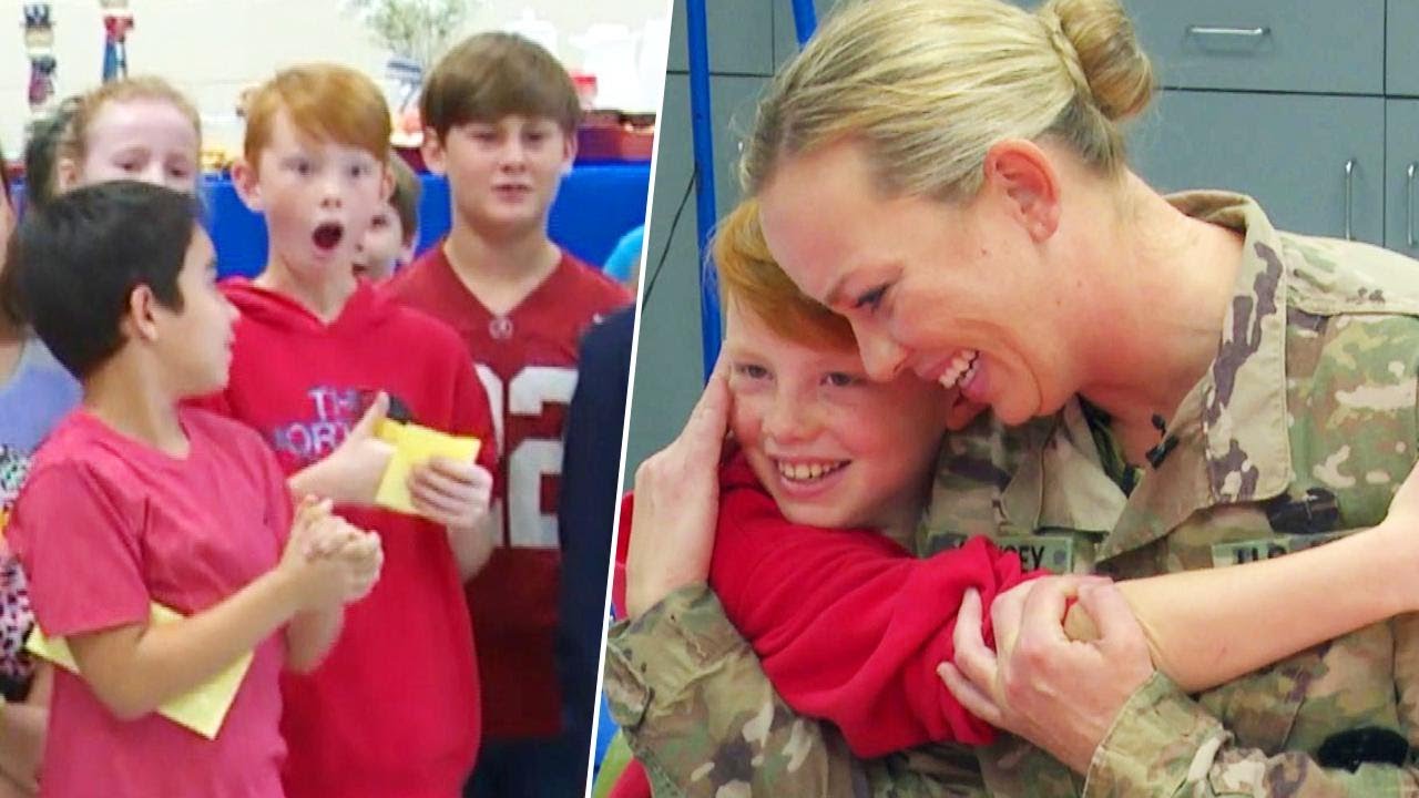 Soldier Wears Mascot Costume to Surprise Son at School After a Year Apart