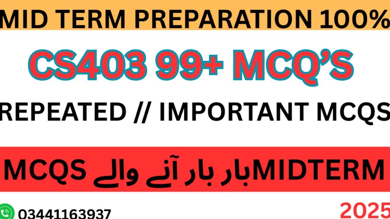 CS403 Most Important MCQs | Repeated Midterm Questions 2025 | DBMS Exam Preparation | BY SIRSHARJEEL