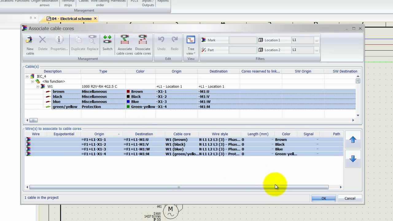 18. SolidWorks Electrical - How to Add and Associate a Cable to an Electrical Project