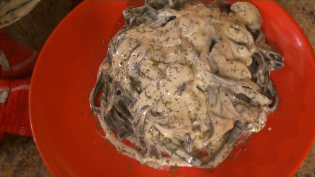 Squid Ink Pasta With Mushroom Cream Sauce