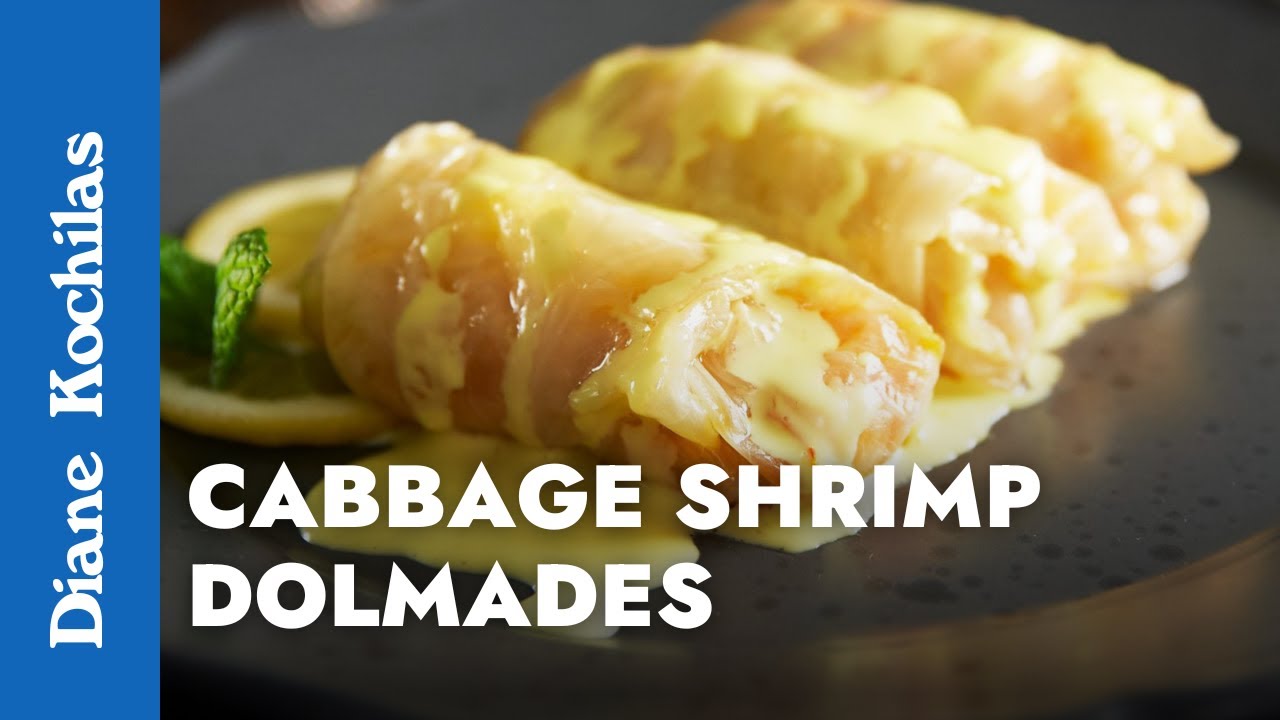 Cabbage Shrimp Dolmades with Saffron Bechamel