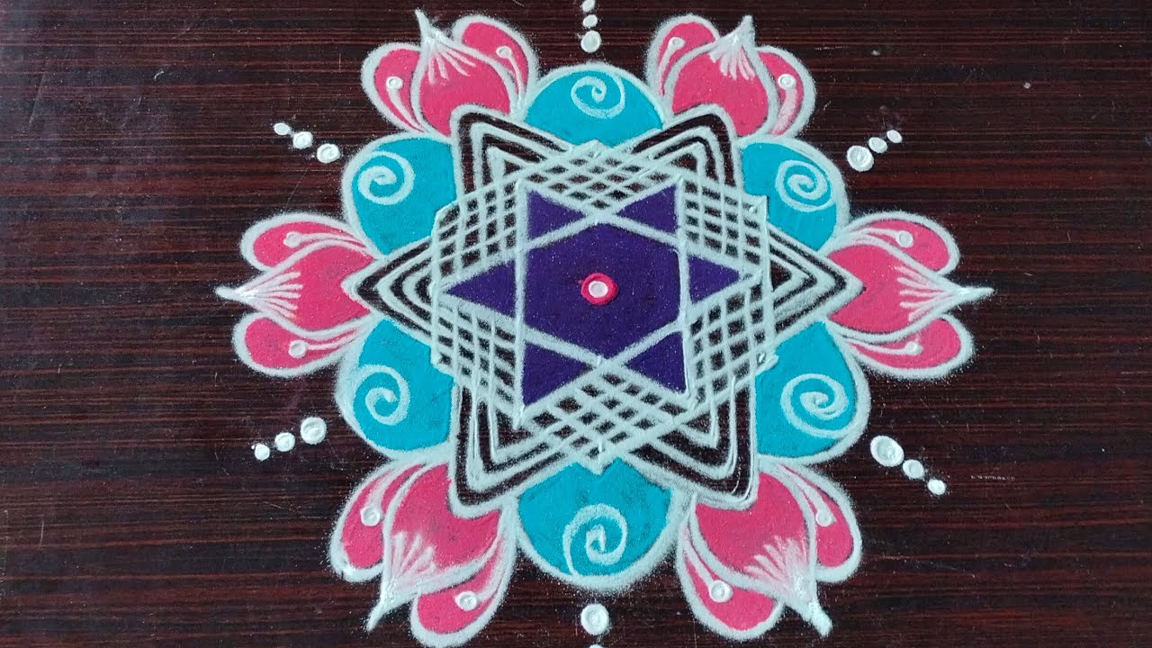 Rangoli designs 🌸💐🌹 Colour kolam 🎆 beautiful kolam 🏵️ daily kolam 💖