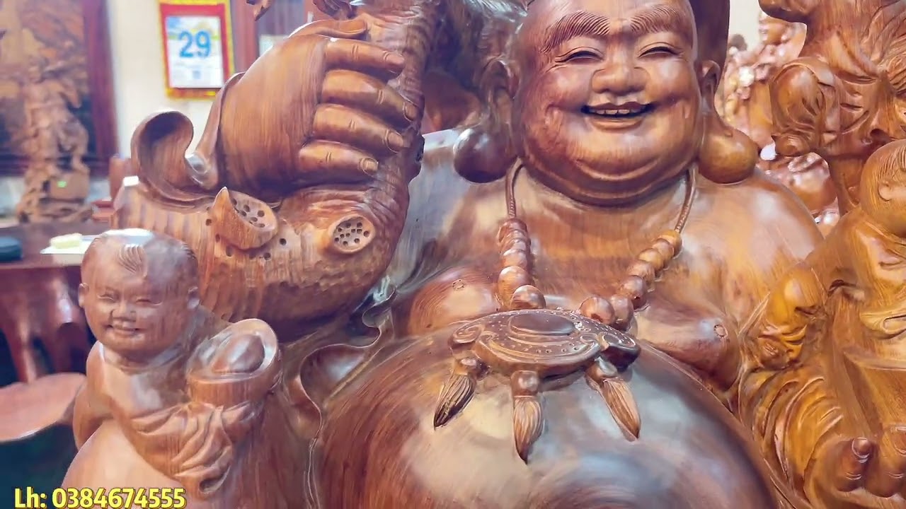 Mới nhất ! Chiêm ngưỡng 8 tác phẩm tượng di lặc đủ các kích cỡ của đồ gỗ Văn Hoà.
