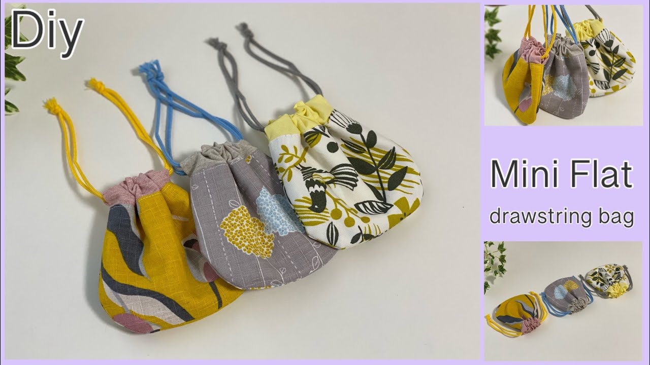 ミニフラット巾着袋How To Make Mini Flat Drawstring Bag , Cute, Easy Sewing Tutorial, Diy