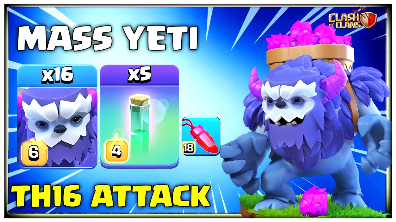 MOST CRAZIEST ARMY!! TH16 Mass Yeti Attack Strategy | Th16 CWL Attack Strategy in Coc