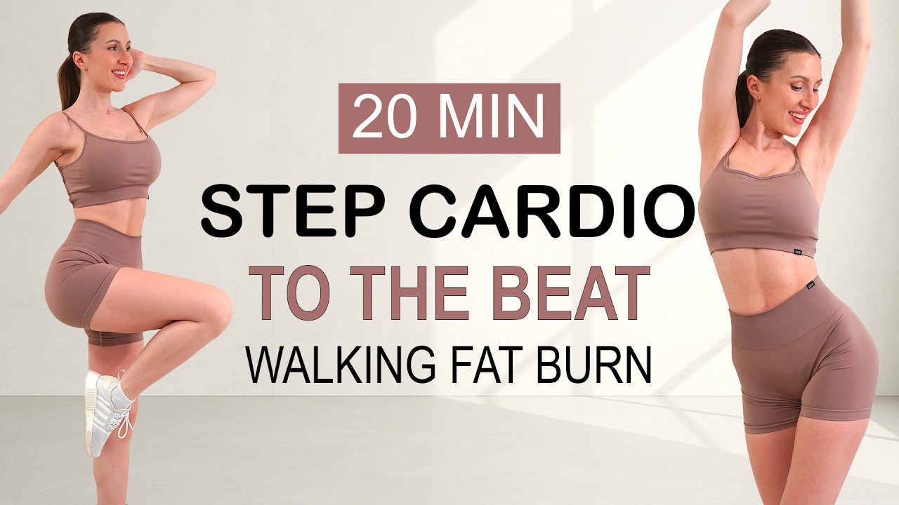 20 MIN CARDIO STEP WORKOUT to the BEAT | Walking Fat Burn, No Repeat, No Equipment, Fun & Sweaty