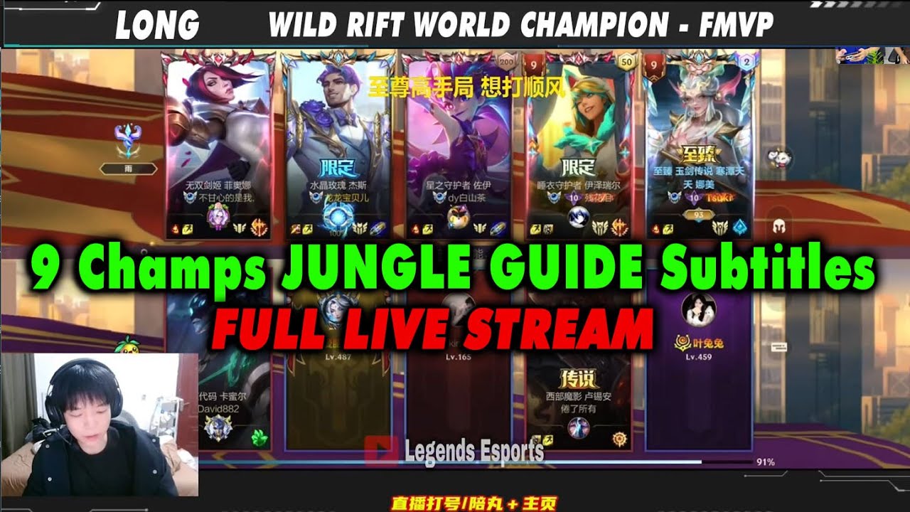 Wild Rift China Subtitles | Jungle Carry Gameplay: 9 Champs Guide | NV Long Live Stream