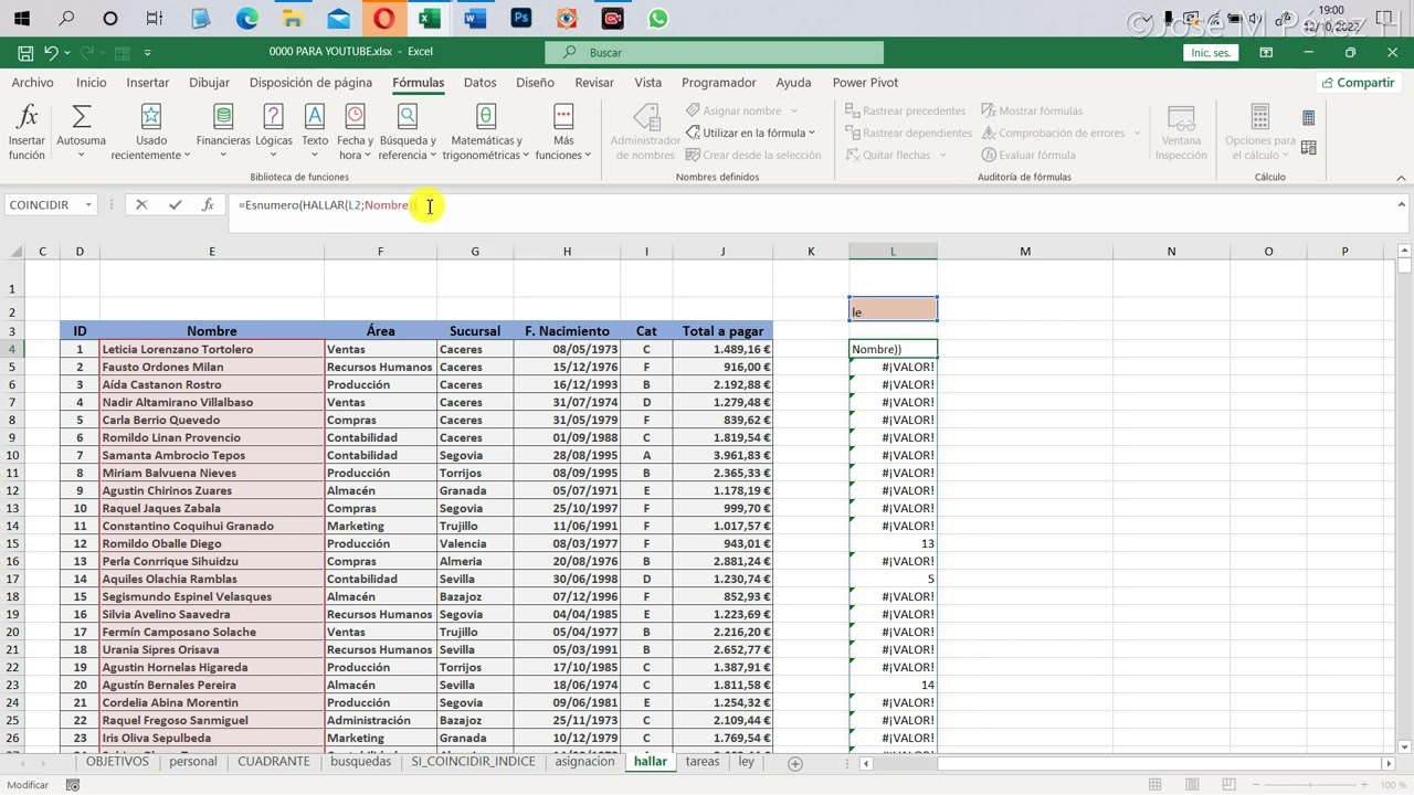 10 EXCEL FUNCIONES (FILTRAR, ESNUMERO Y HALLAR)