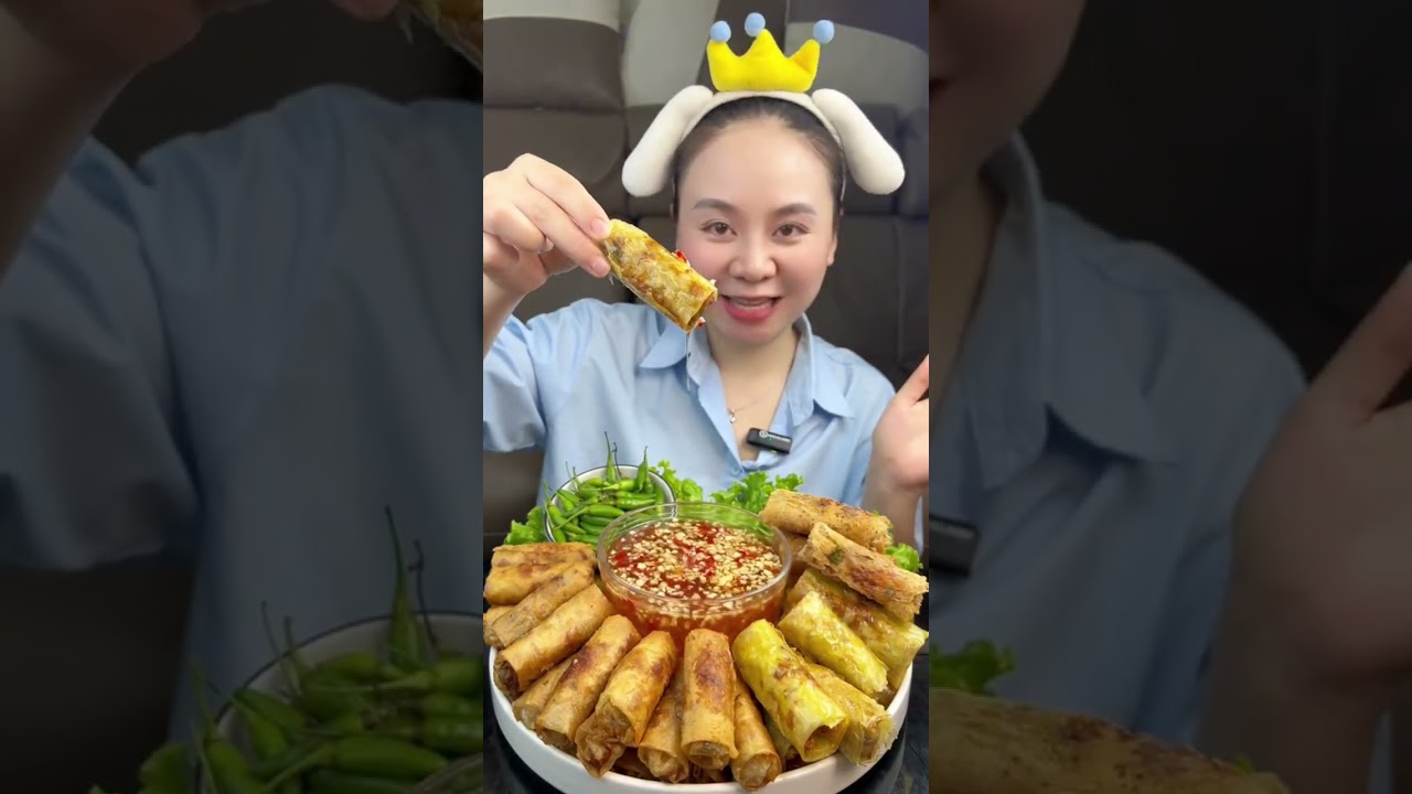 Mời mọi người Mukbang Chả Ram Tôm Cuốn, Ram Tôm Đất Cuốn Rau Sống Chấm Mắm Chua Ngọt với em nghen