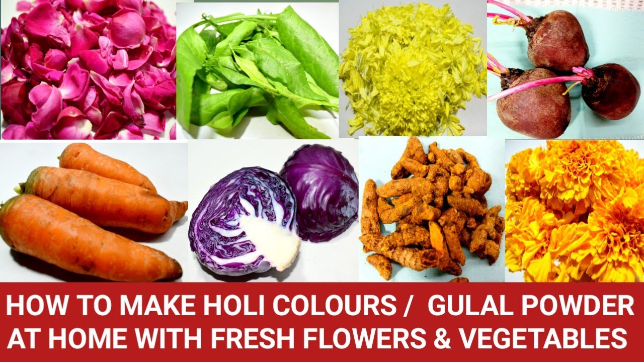 HOW TO MAKE HOLI COLOURS AT HOME WITH FLOWERS & VEGETABLES  - ORGANIC NATURAL ECO FRIENDLY GULAL DIY