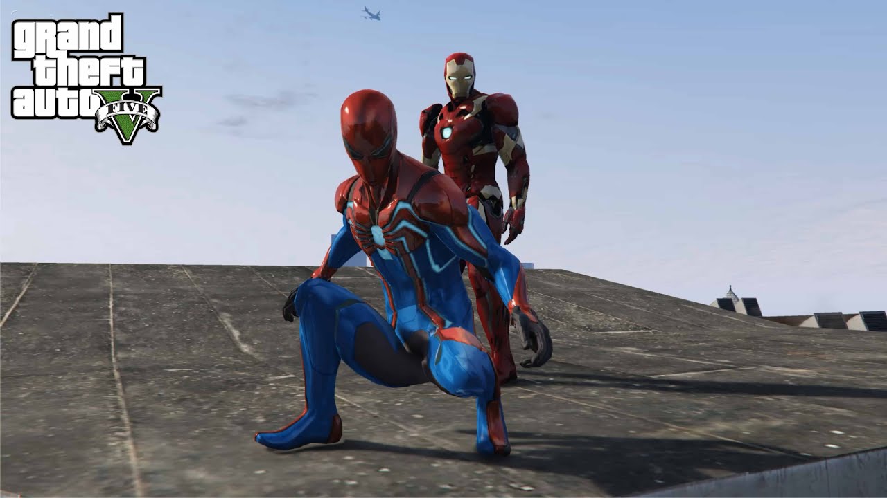 GTA 5 - Spider-Man & Iron Man fight crimes