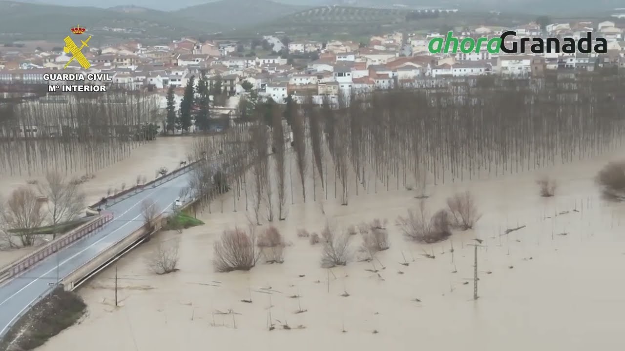 Vistas aéreas de las inundaciones en Dúdar, Huétor Tájar y Villanueva Mesía
