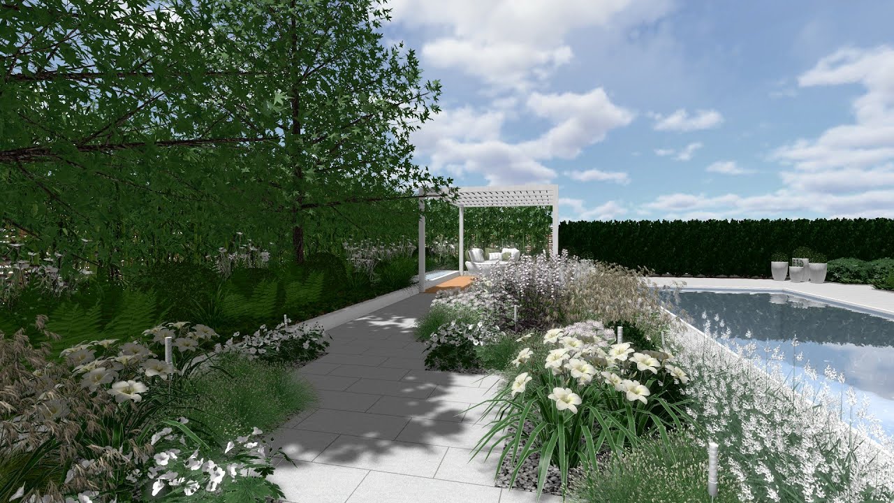 Nowoczesny ogr&oacute;d z basenem Realtime Landscaping Architect 2020