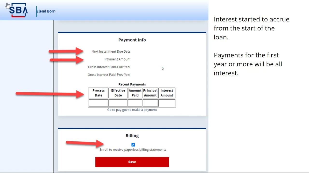 Check your EIDL loan balance, next payment due date, and payment allocation to interest & principal