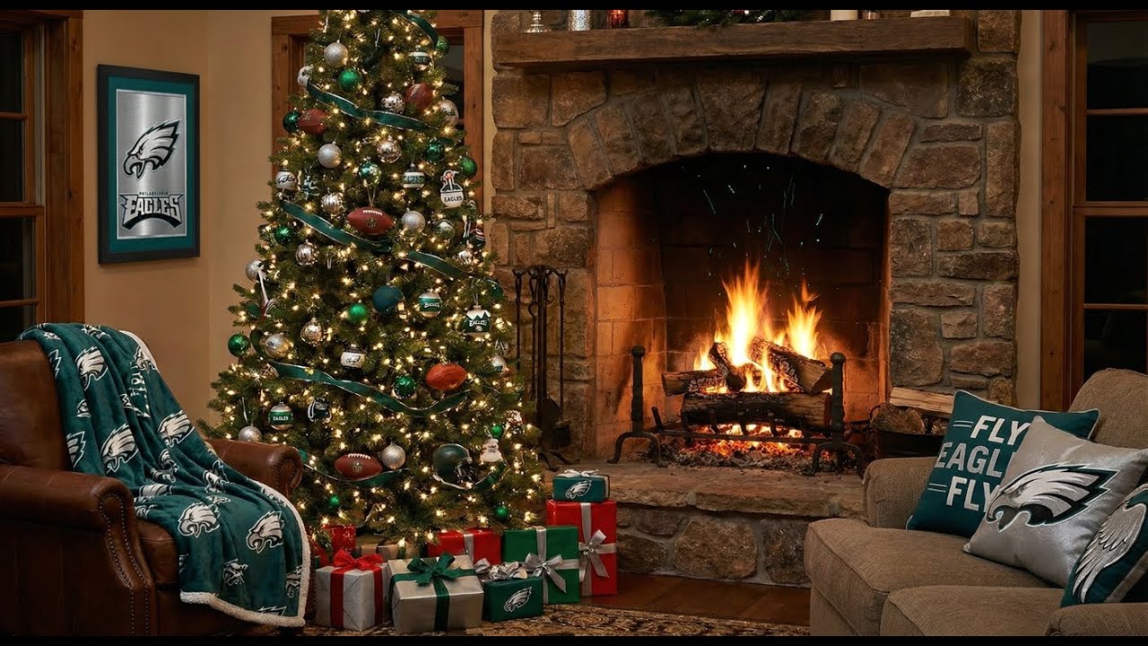 Philadelphia Eagles Cozy Cottage 🦅 | 8 Hours of Relaxing Fireplace Sounds | 4K Ambience