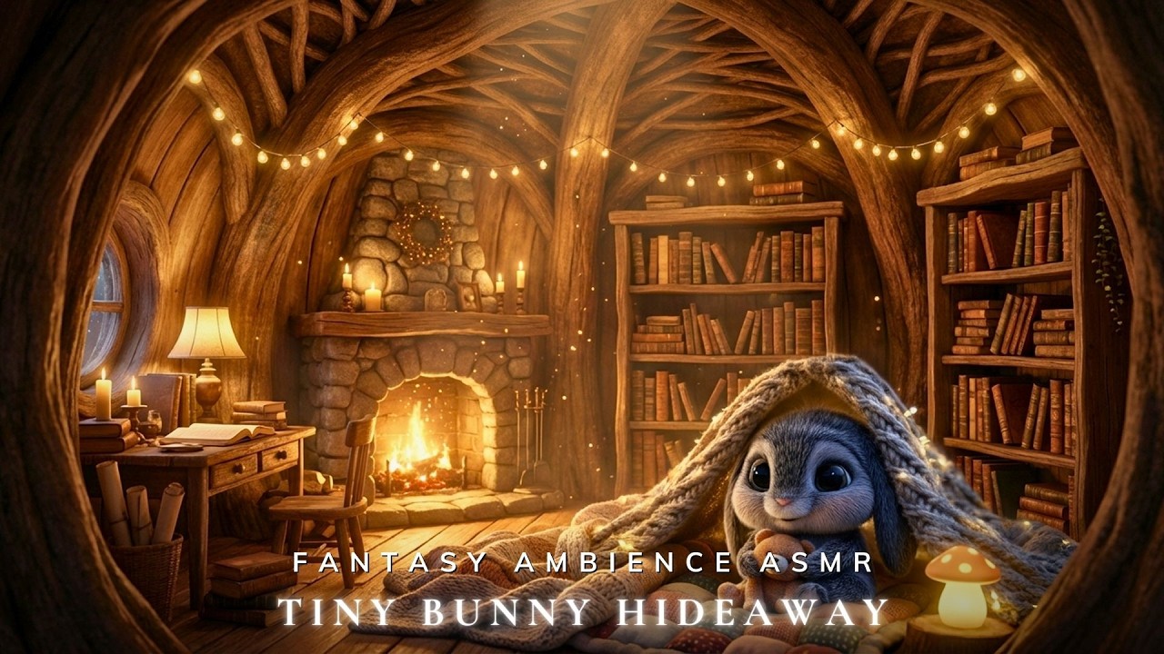 Tiny Bunny Hideaway | Soft Piano Melodies & Firelight for Calm Concentration