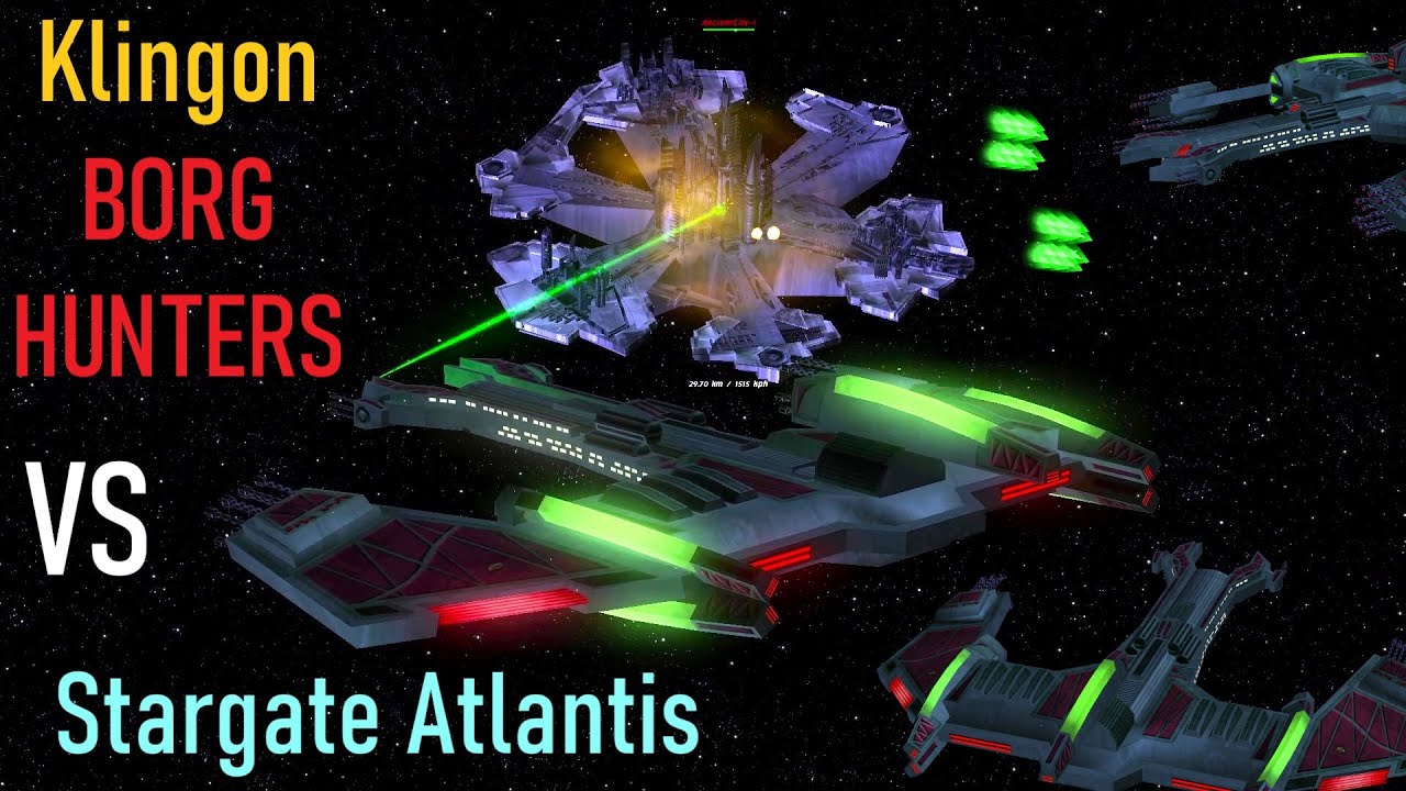 Klingon Borg Hunters VS Stargate ATLANTIS (The lost city) - Star Trek & Stargate Starship Battles
