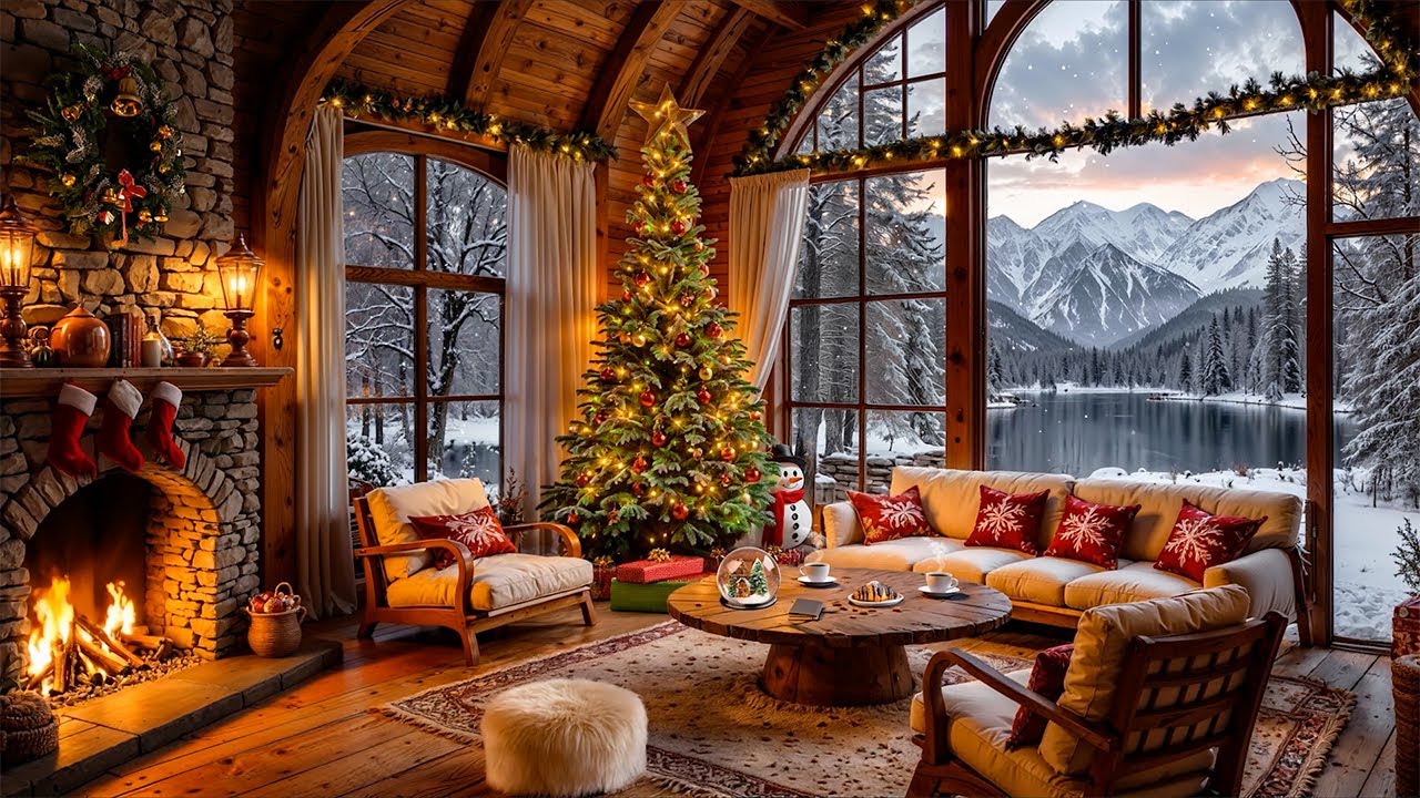 Relaxing Christmas Jazz Background Music to Unwind 🎄🔥 Cozy Cabin Ambience & Warm Fireplace Glow