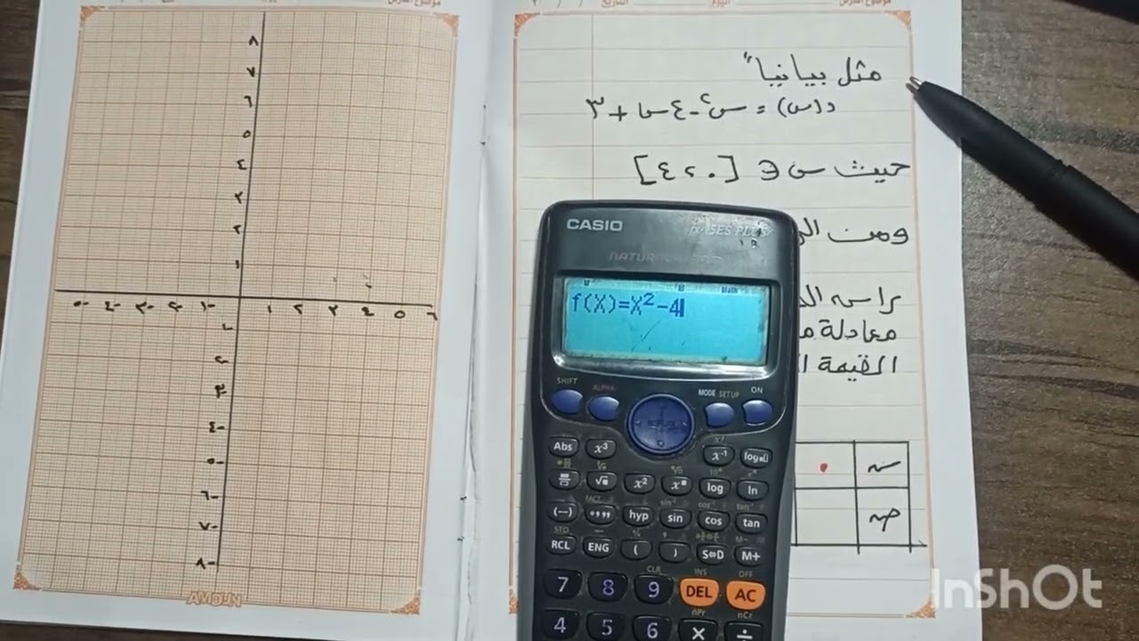 رسم الدالة  التربيعية  جبر الصف الثالث الاعدادي باستخدام الآلة الحاسبة 