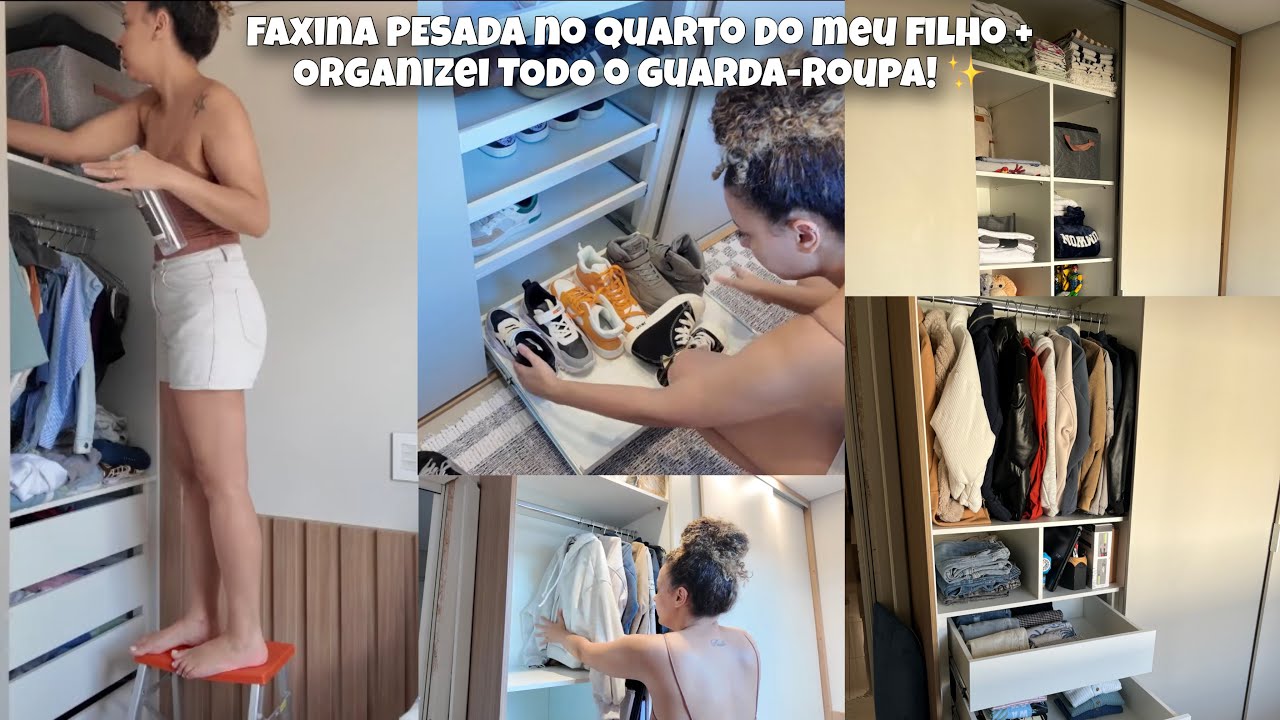 Faxina PESADA no quarto do meu filho + Organizei TODO o guarda-roupa! ✨
