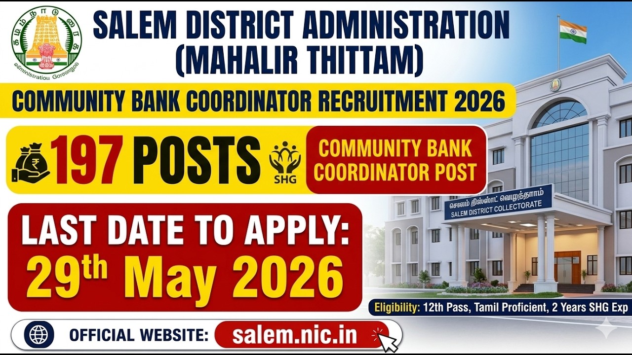 Apply Now: 197 Salem District Community Bank Coordinator Posts | Tamil Nadu Mahalir Thittam