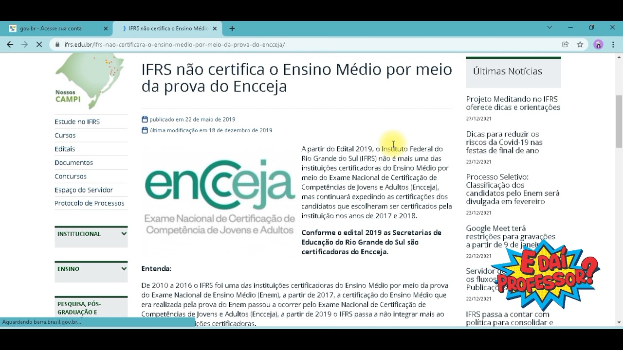Passo a passo para pegar certificado de conclusão do Encceja.