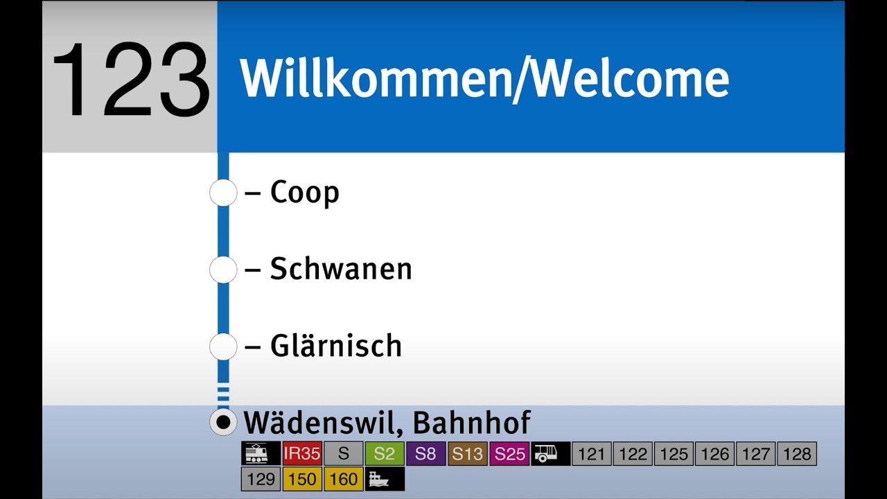 SZU Ansagen » 123 Wädenswil, Bhf. | RK via Gulmenmatt - Campus Grüental | Zimmerbergbus | SLBahnen
