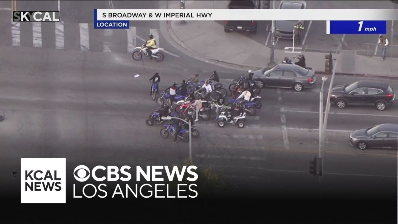 Dirt bikes and ATVs join pair of riders during pursuit in Los Angeles