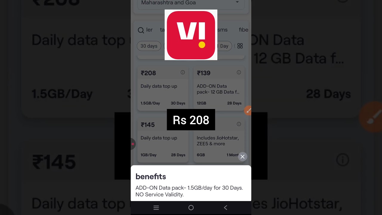 Vi data plan recharge Rs 208 #universeofrakesh #208
