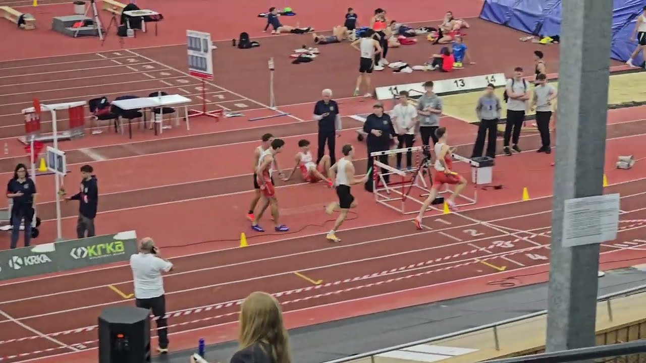 Žan Stajan, Liam Bassin, Filip Fleisinger, Vid Černec, 1.3.2026, 4x400 m, DP člani, NM, 2.m, 3:22.99