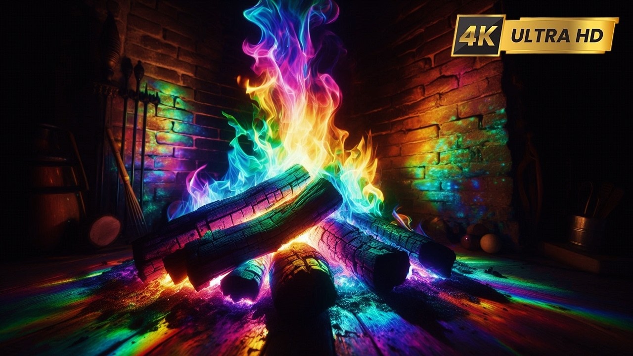 🌈 12 HOURS Rainbow Fireplace in 4K Ultra HD 🔥 Realistic Crackling Fire Ambience!