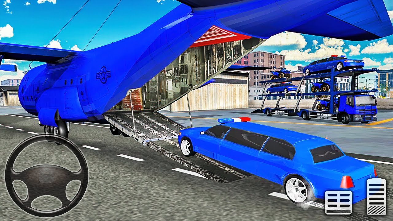 Police Limo Car & Quad Bike Transporter Truck - Cargo Plane Transport - Android Gameplay