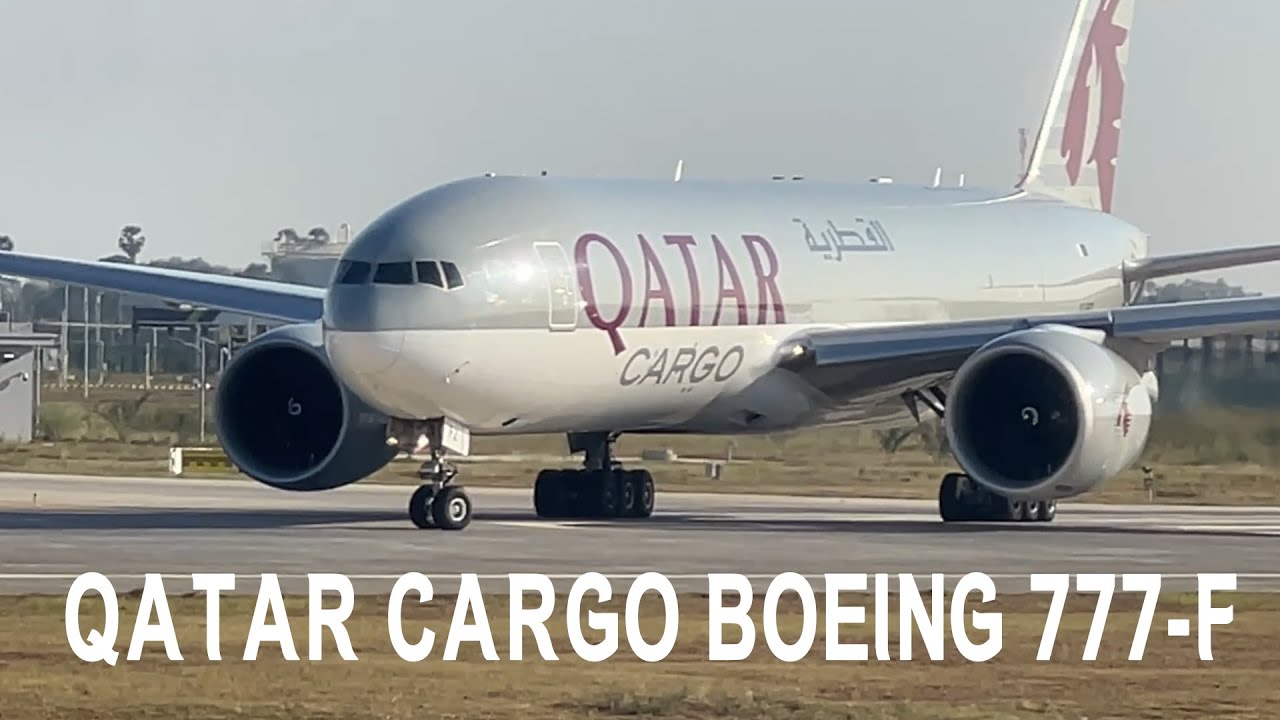 Qatar Cargo Boeing 777-F Takeoff at KTI Airport (Techo International Airport)