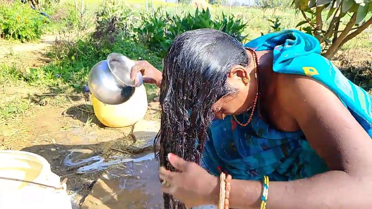 Indian Women Hairwashing And Dry Hair Full Video And Women Hair Care Routine & Real Music #washing