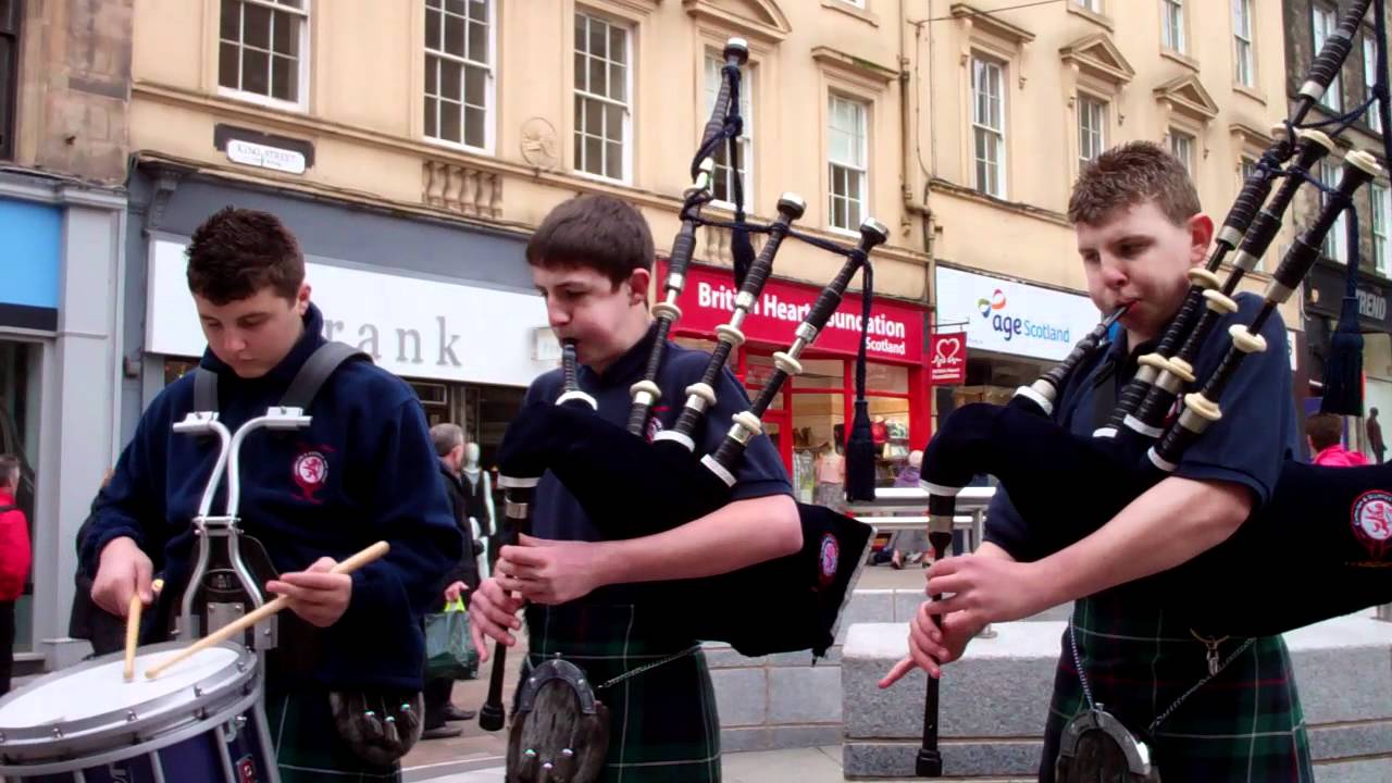 Highland Cathedral Busking Bagpipers Stirling Scotland