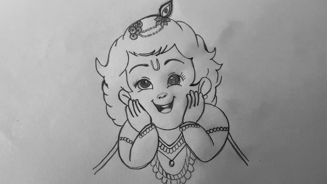 How to draw a beautiful and realistic pencil sketch of little cute krishna drawing || Bhagwan krishn