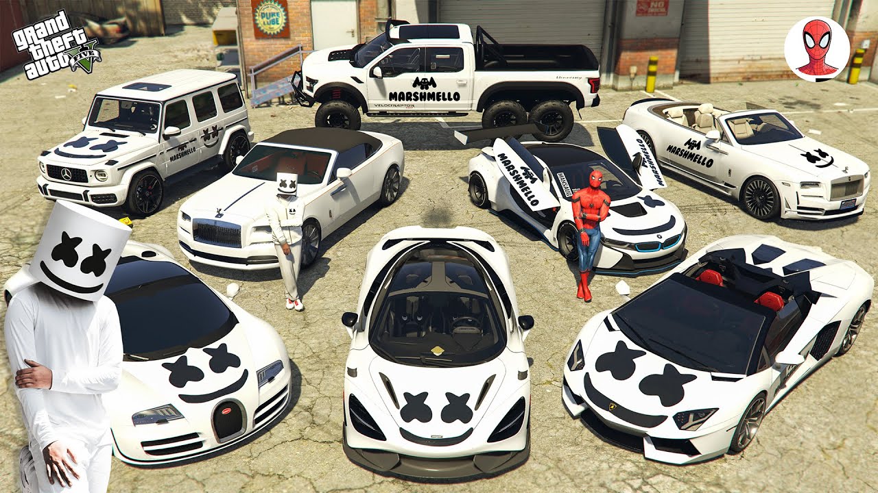 GTA 5 - SPIDERMAN Steals Marshmellow Luxuary Cars (Real Life Cars #03)