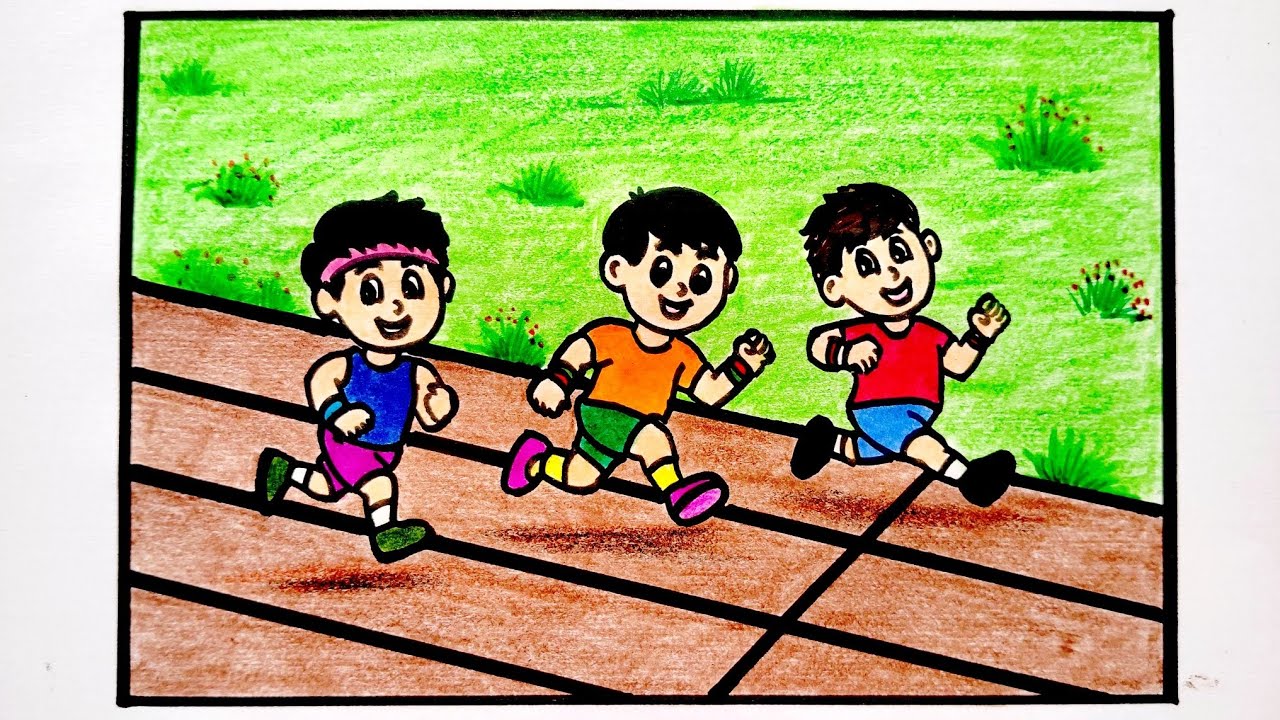 How To Draw Running Race Easy | Running Race Competition Drawing | Running Boys Drawing
