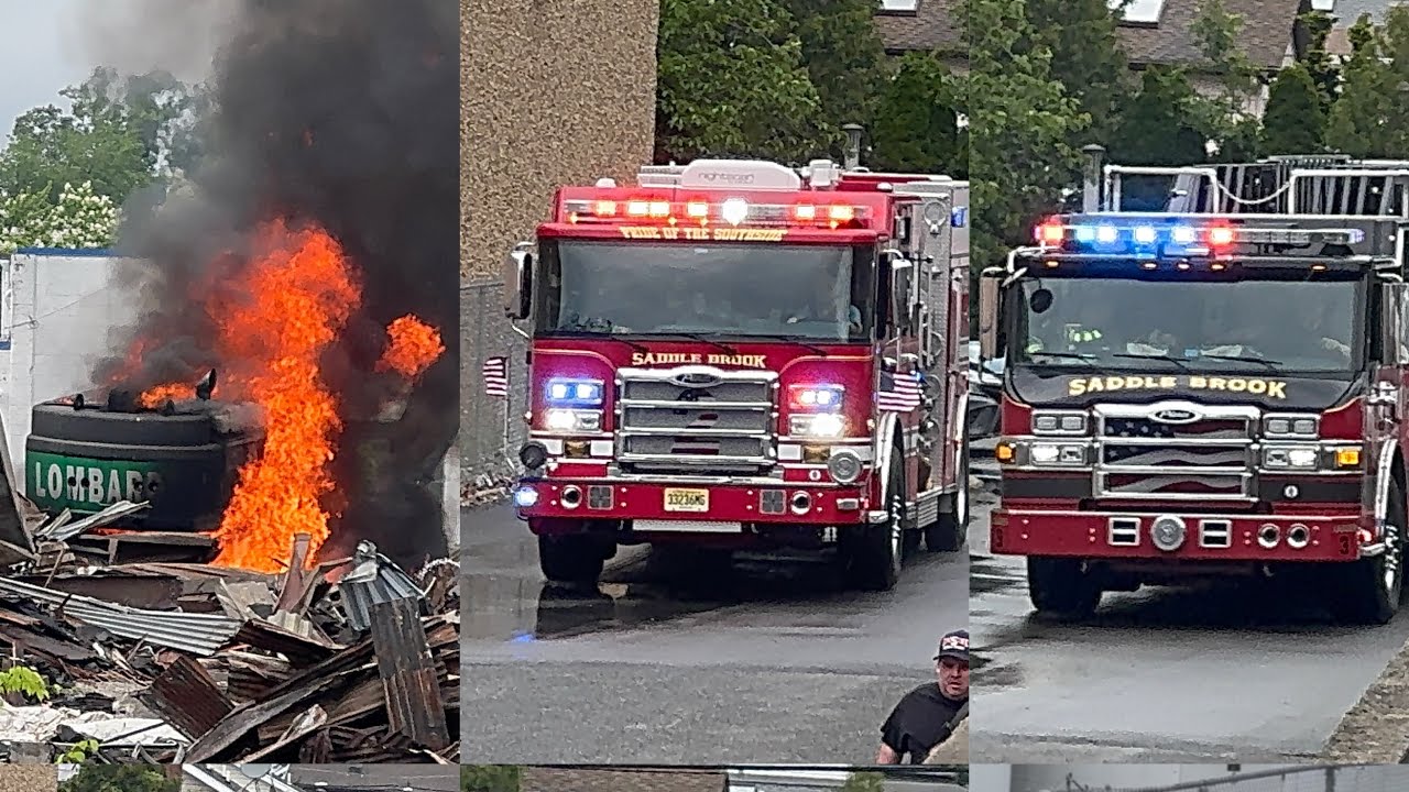 *ON SCENE FOOTAGE* Saddle Brook Fire Department Companies Arriving On Scene For An Excavator Fire