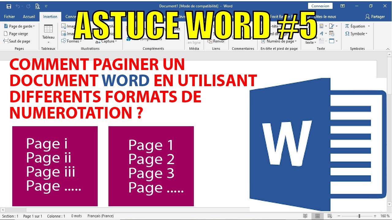 Comment paginer un document Word en utilisant différents formats de numérotation -chiffre romain
